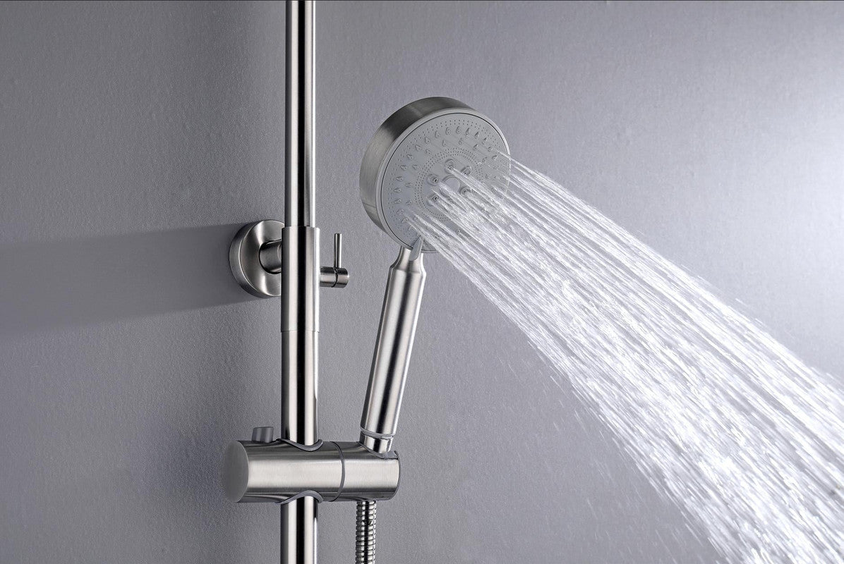 Brushed Nickel 304 Stainless Steel Shower Set with Diverter - 200mm Rain Head & Handheld Spray for Outdoor Use