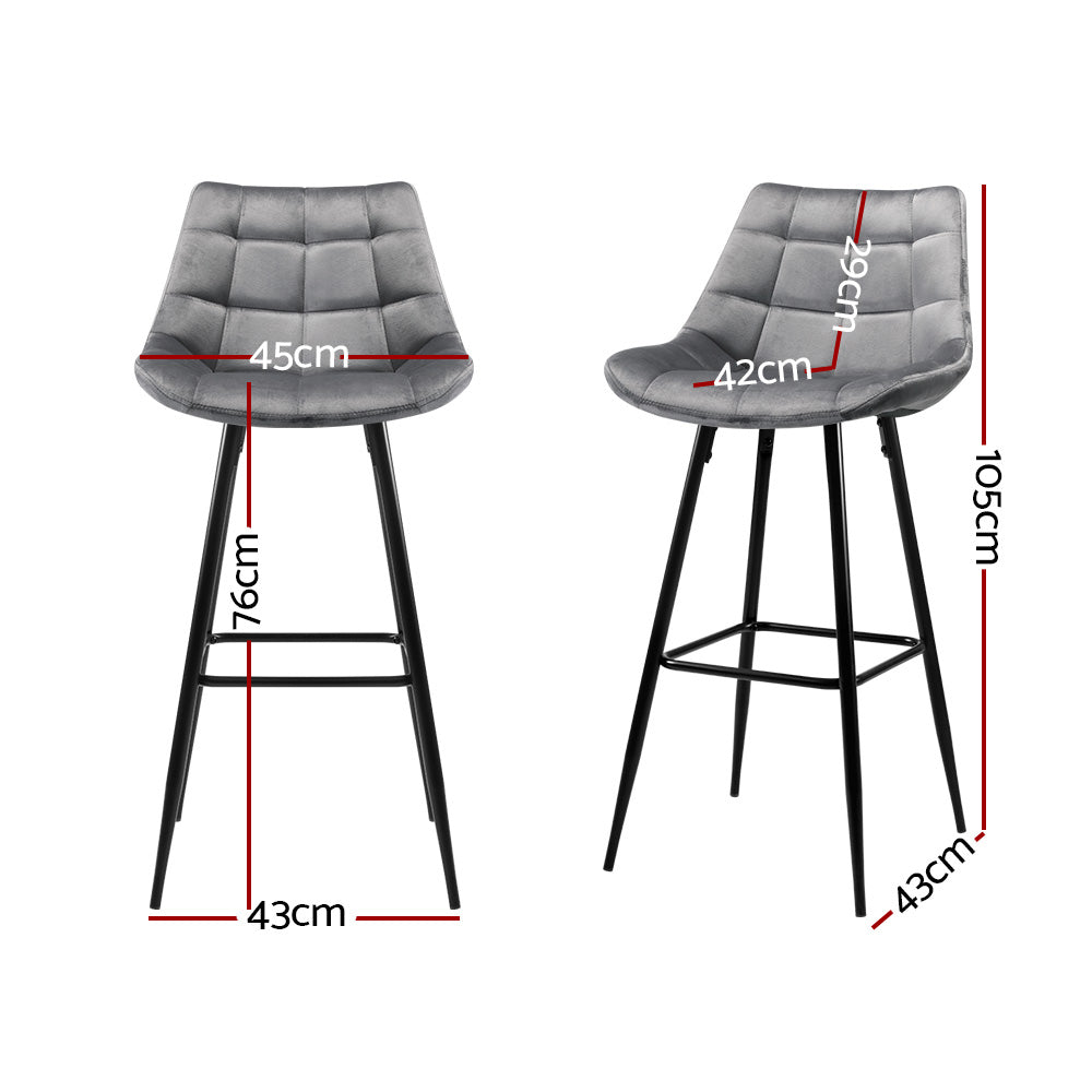 Artiss 2x Bar Stools Velvet Chairs Grey