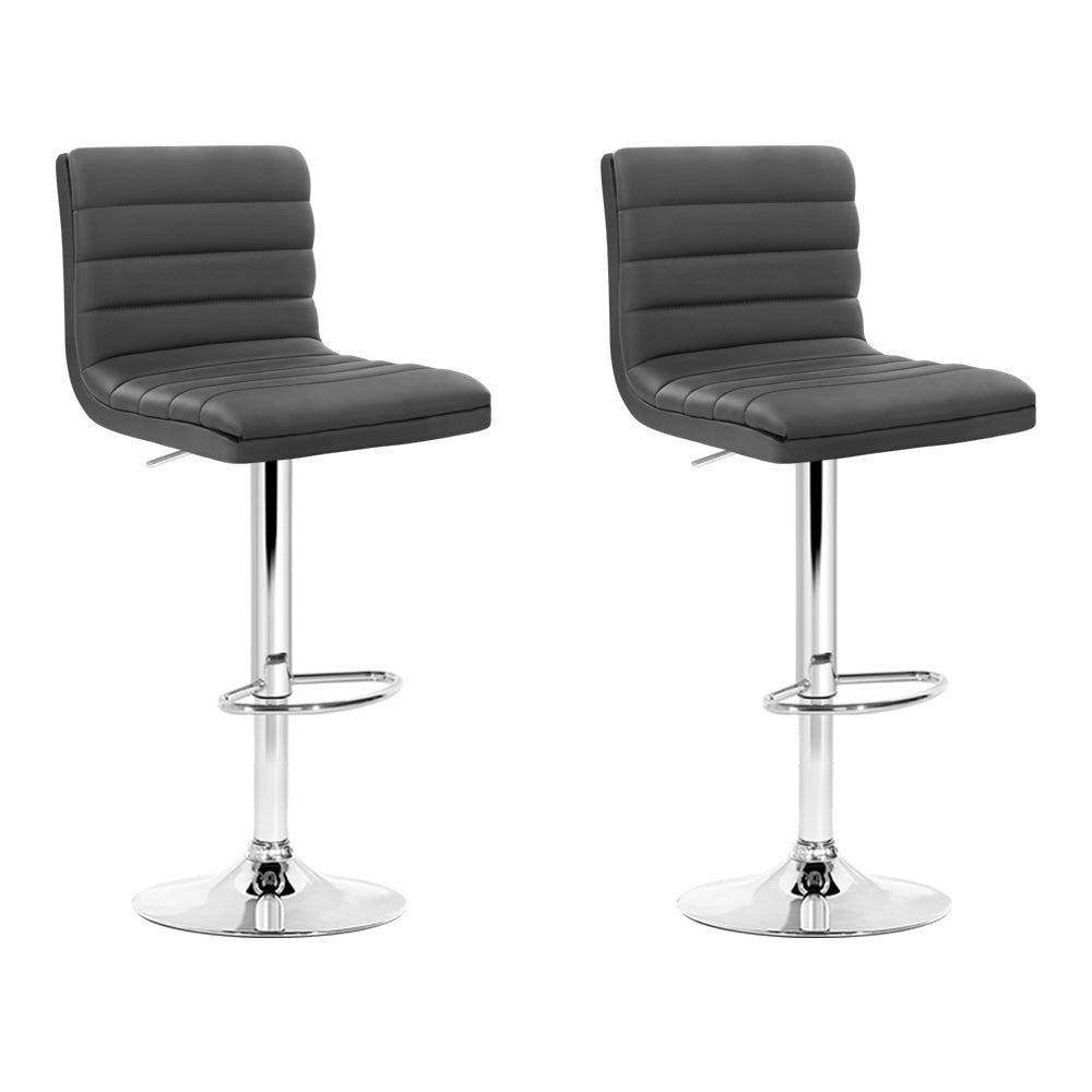 Artiss 2x Bar Stools Padded Leather Gas Lift Grey