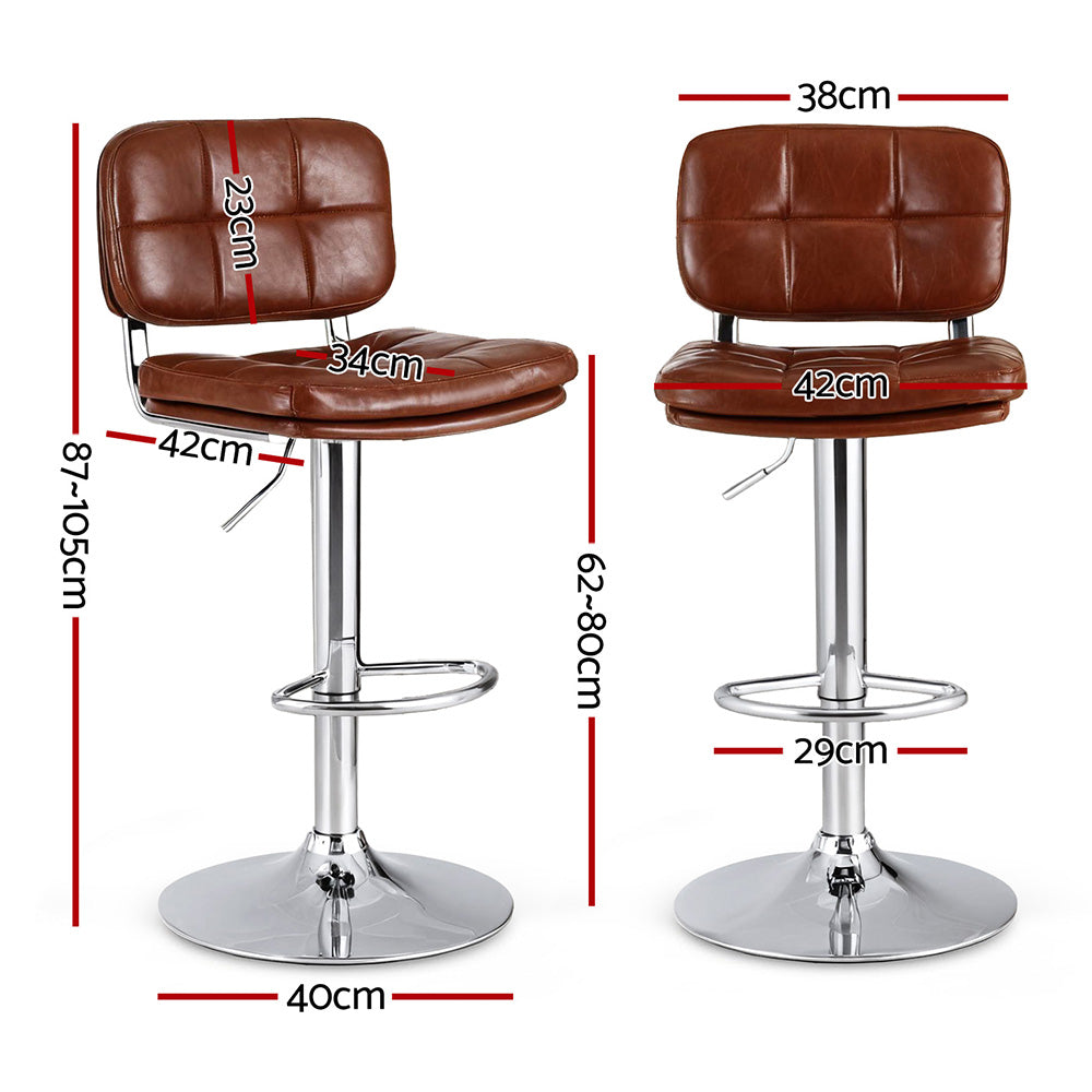 Artiss 2x Bar Stools Kitchen Swivel Gas Lift Counter Chair Tuft PU Leather Brown