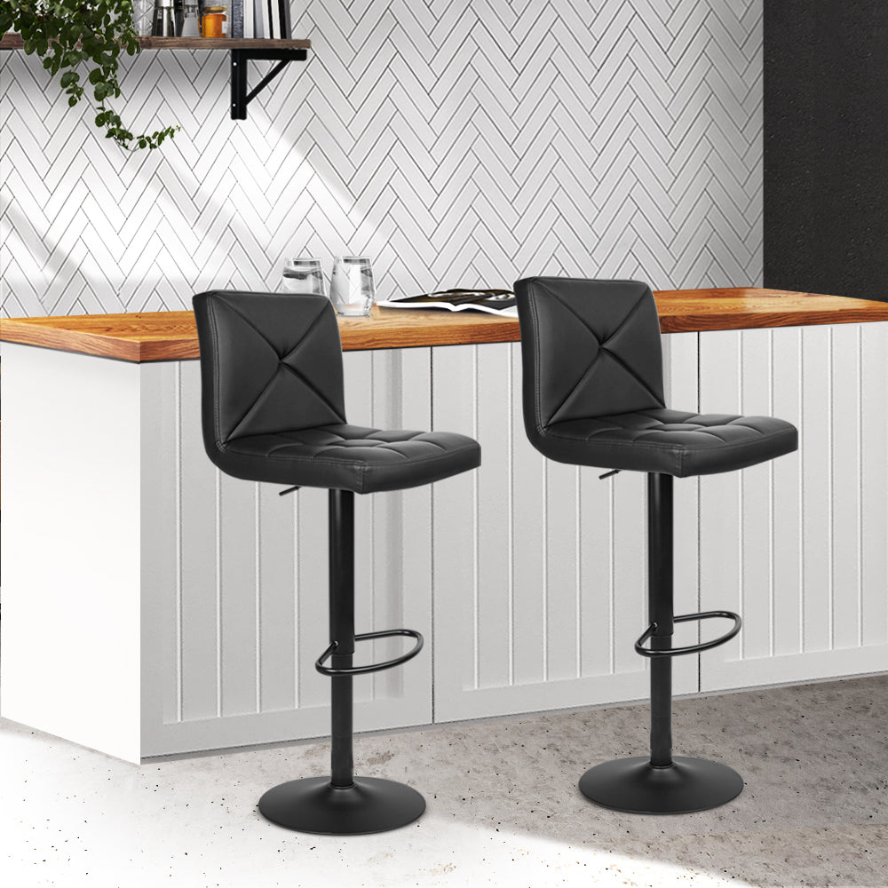 Artiss 2x Bar Stools Kitchen Dining Chairs Gas Lift Stool Leather Black