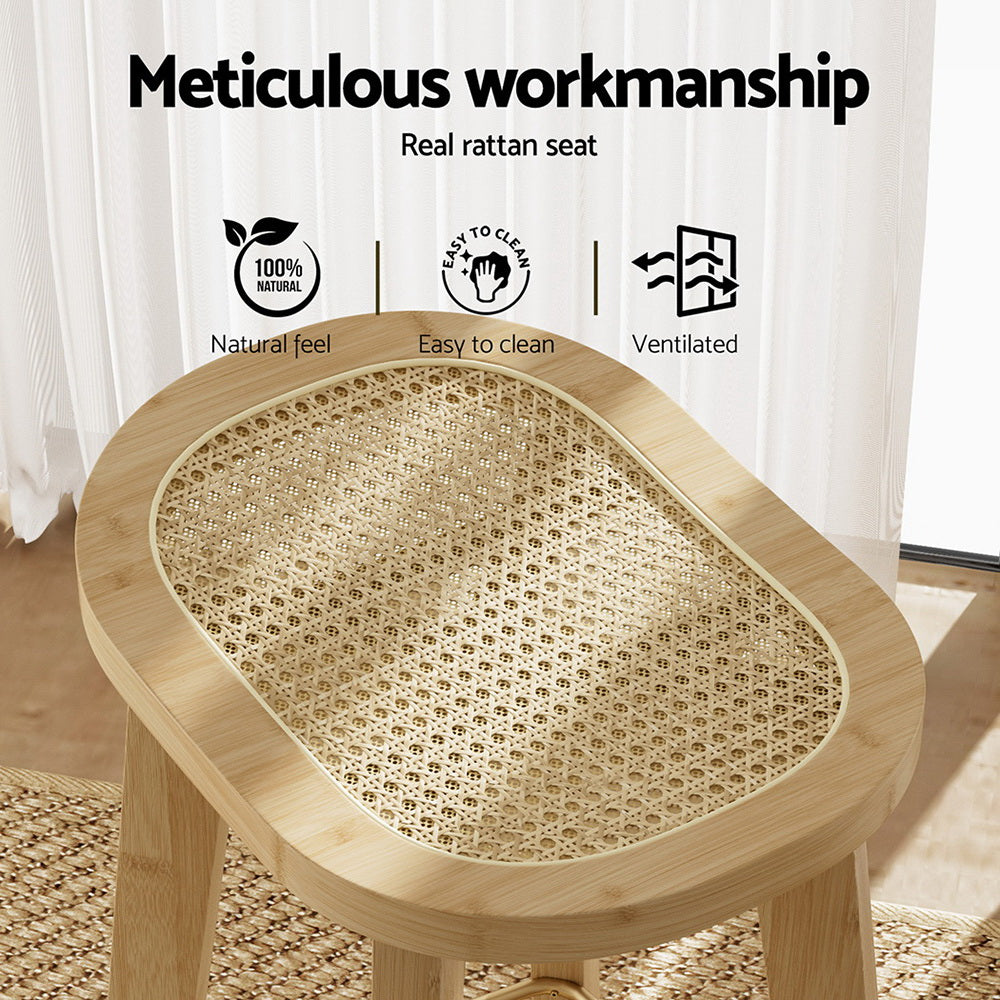 Artiss 2x Bar Stools Bamboo Rattan Stool Counter Chair Kitchen Barstools