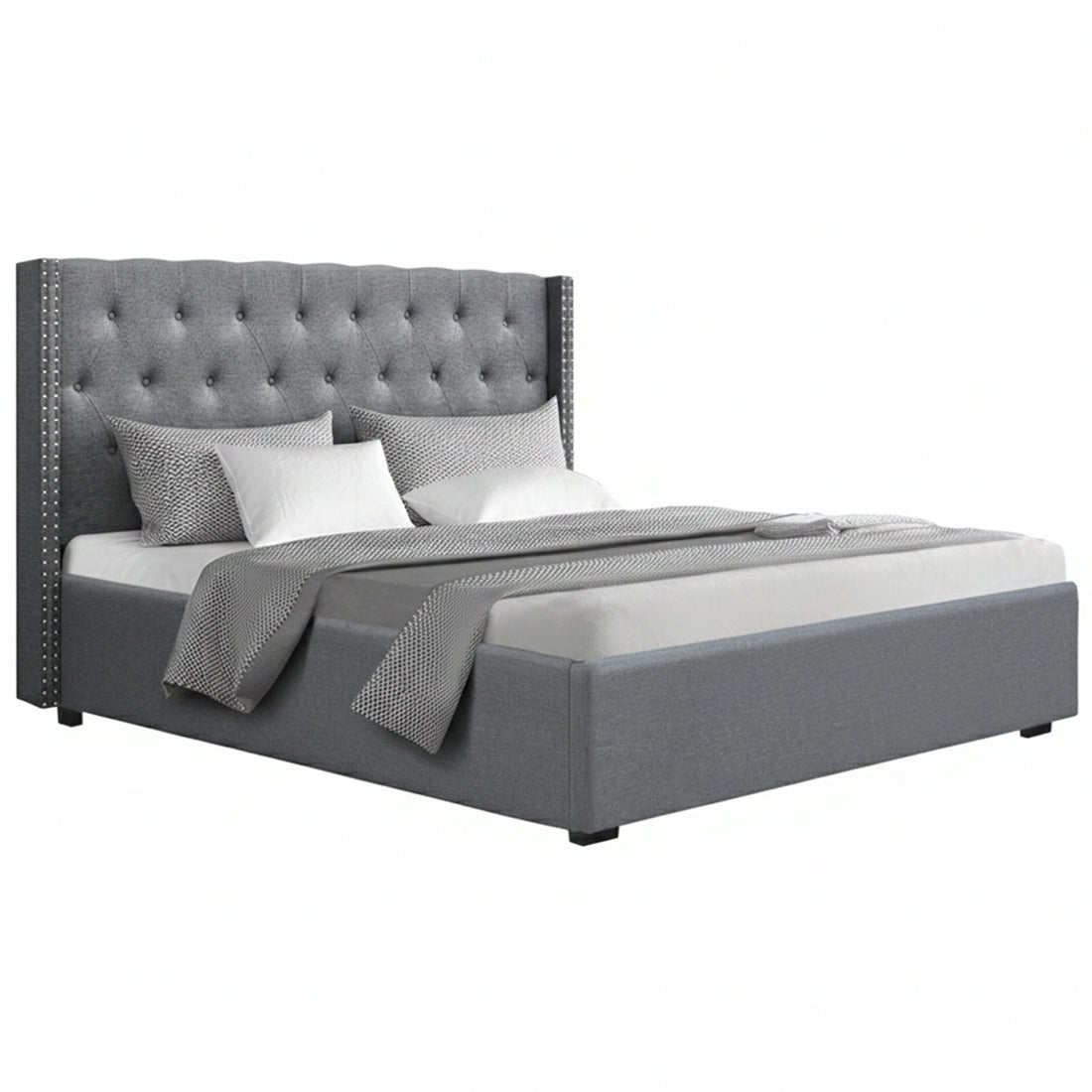 Artiss King Bed Frame Storage Tufted Headboard Gas Lift Base Grey