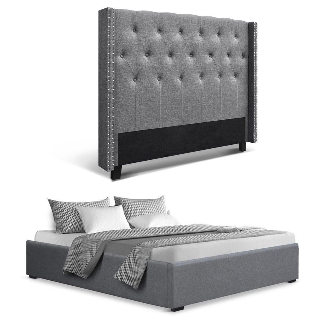 Artiss Queen Bed Frame Storage Tufted Headboard Gas Lift Base Grey