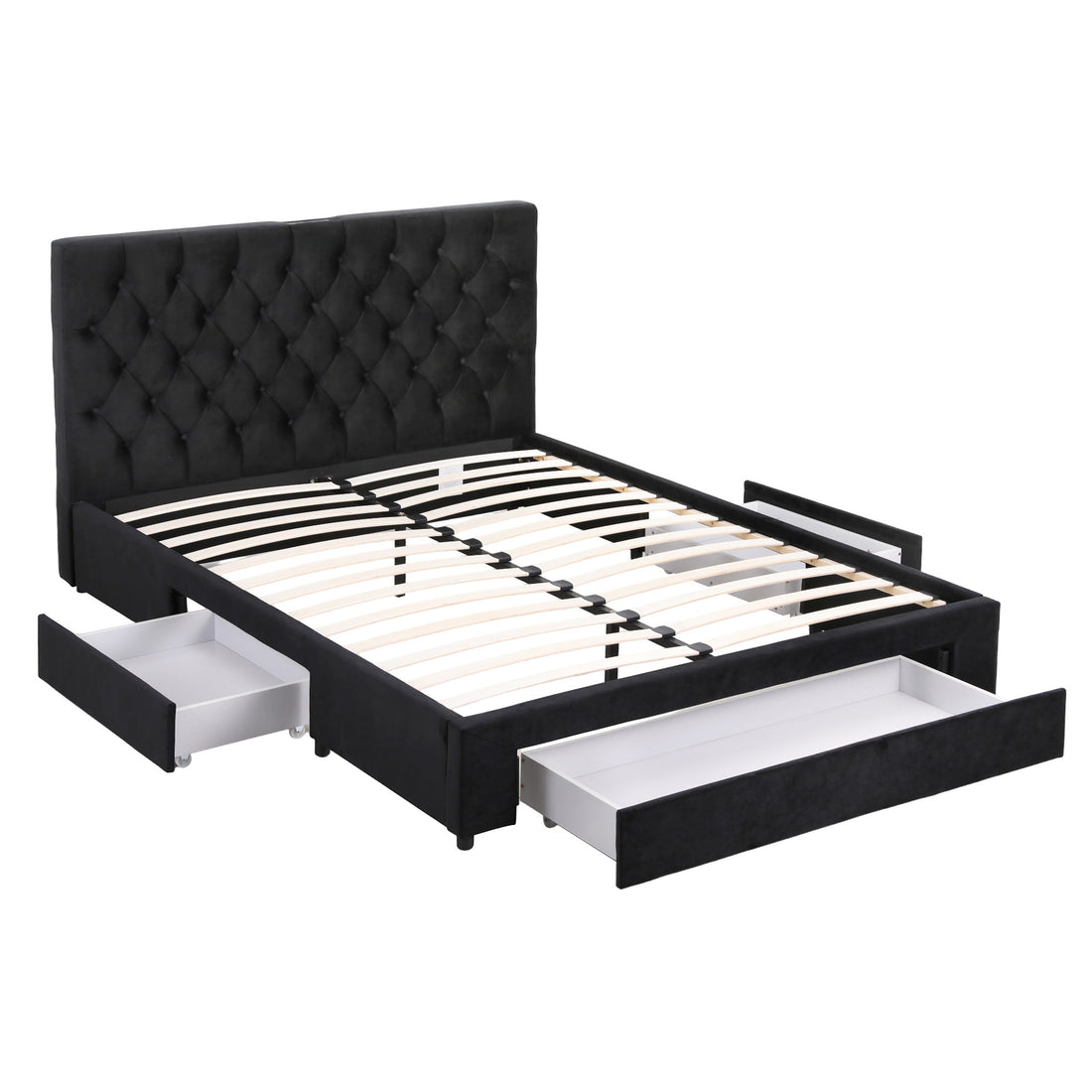 Artiss Queen Bed Frame Storage Charging Station Upholstered 3 Drawers USB Type-C