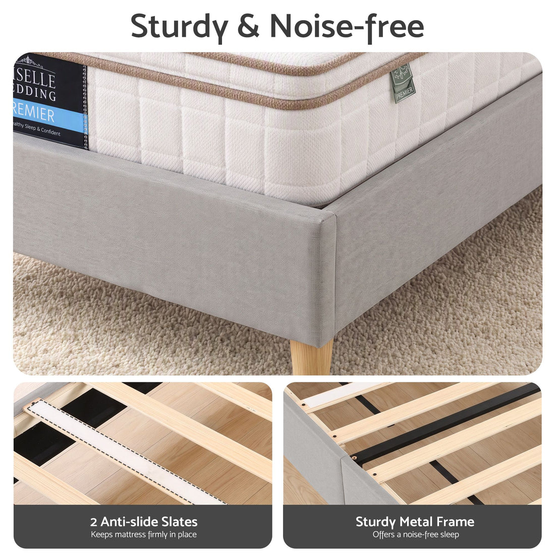 Artiss Single Bed Frame with Headboard, Faux Linen Fabric Grey
