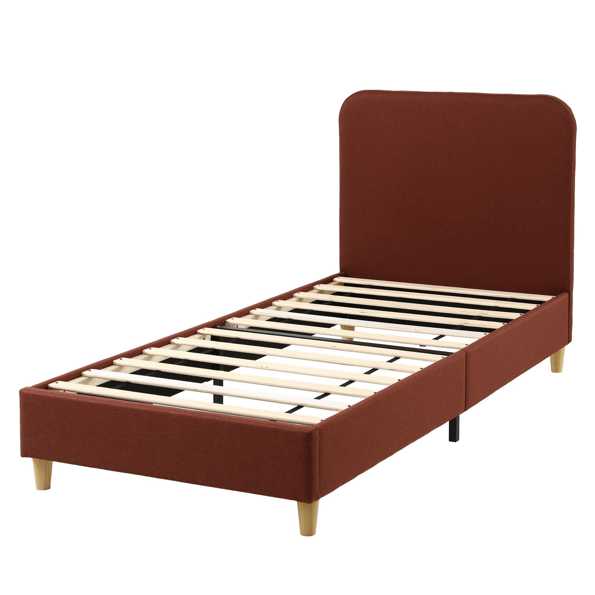 Artiss Single Bed Frame with Headboard, Faux Linen Fabric Brown