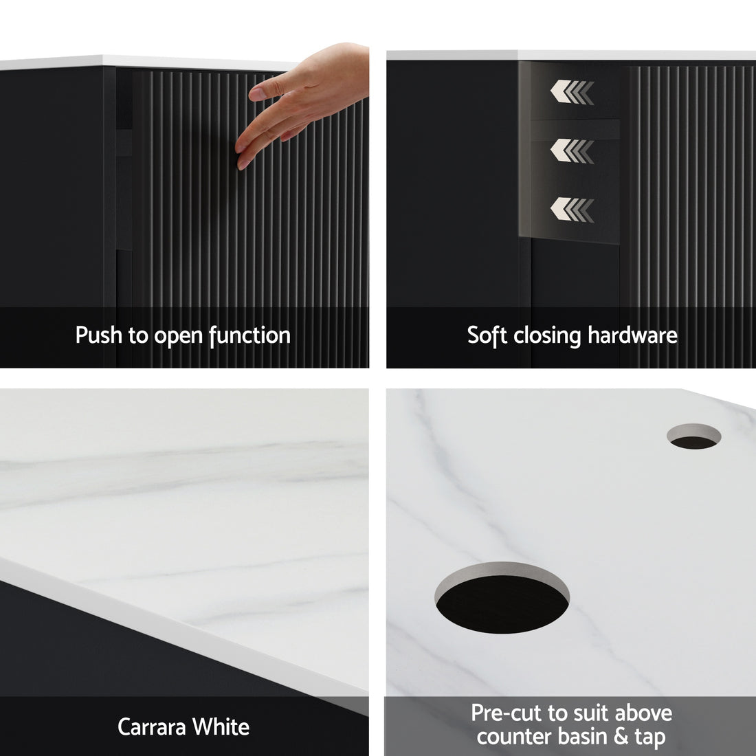 Cefito Vanity Unit 900mm Bathroom Cabinet Storage Wall Hung Grooved Timber Black