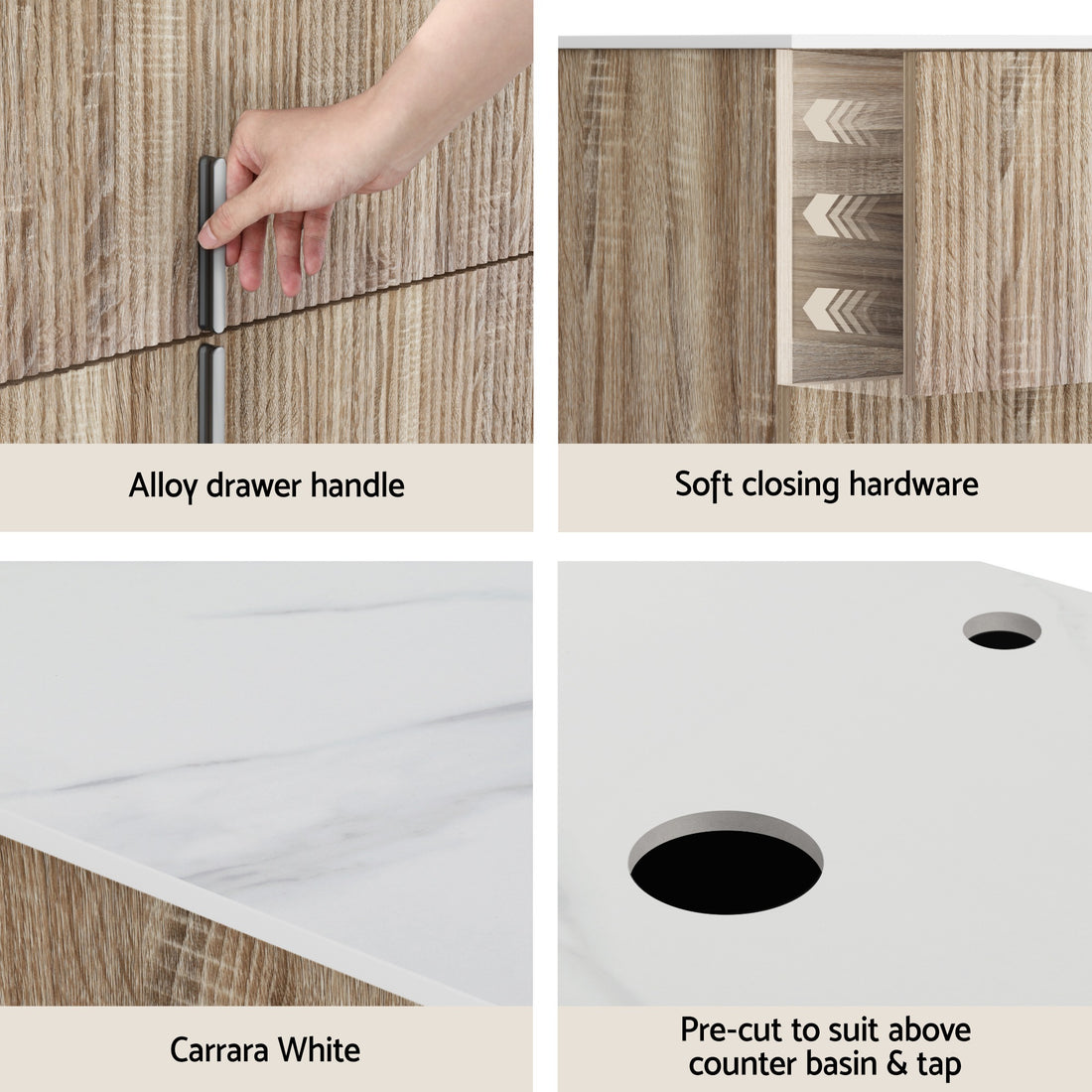 Cefito Vanity Unit 900mm Bathroom Cabinet Storage Wall Hung Timber Front Pine