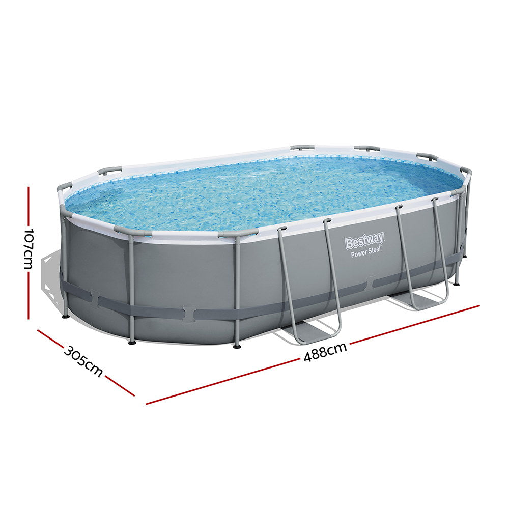 Bestway 488x305x107cm Swimming Pool Steel Frame Set w/ Pump Filter Ladder Cover