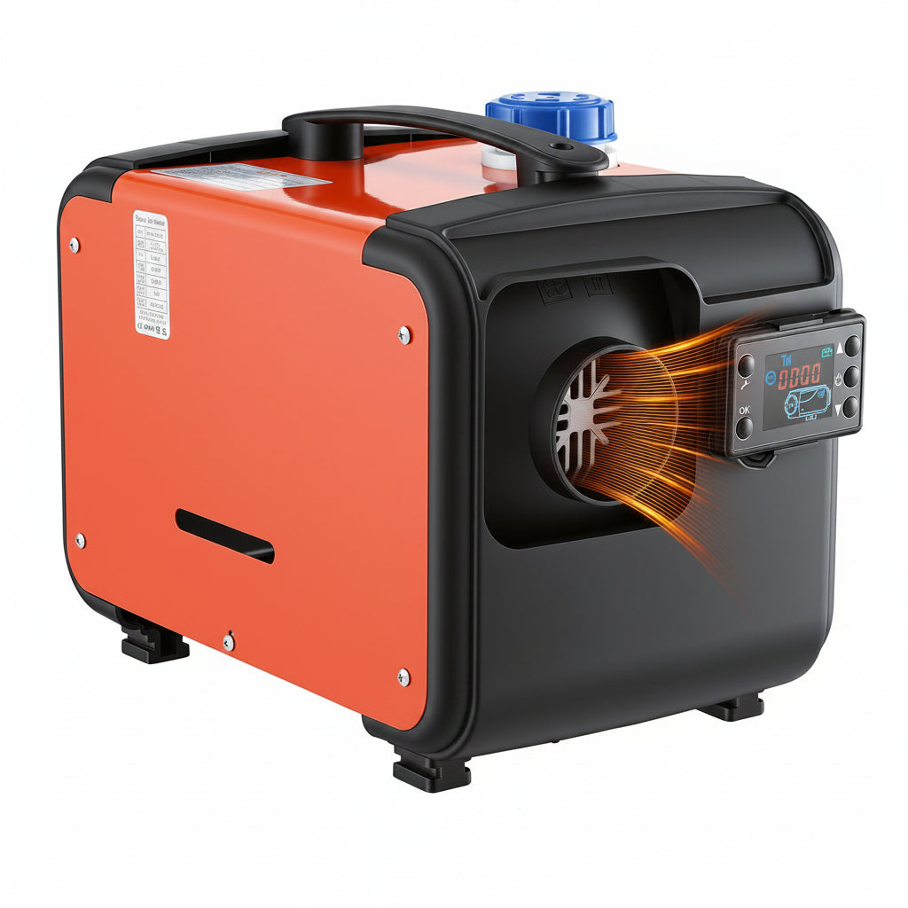 Portable air heater with accessories on a white background