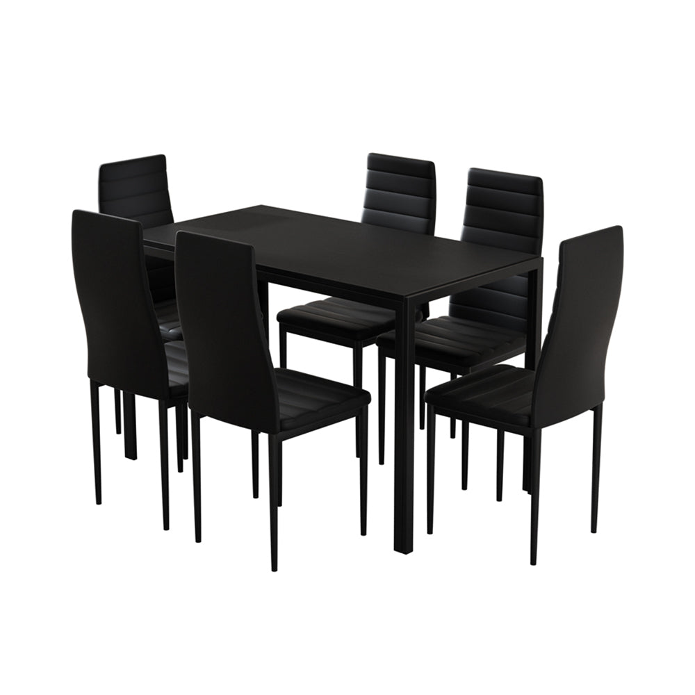 Artiss 7-Piece Dining Set - Black Chairs and Table