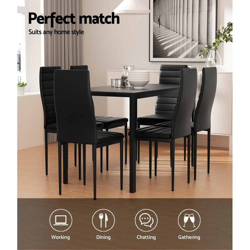 Artiss 7-Piece Dining Set - Black Chairs and Table
