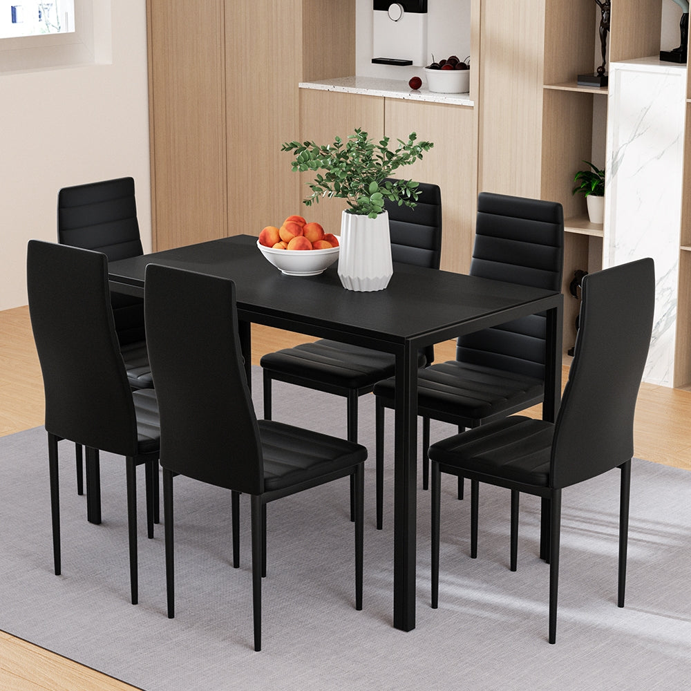 Artiss 7-Piece Dining Set - Black Chairs and Table