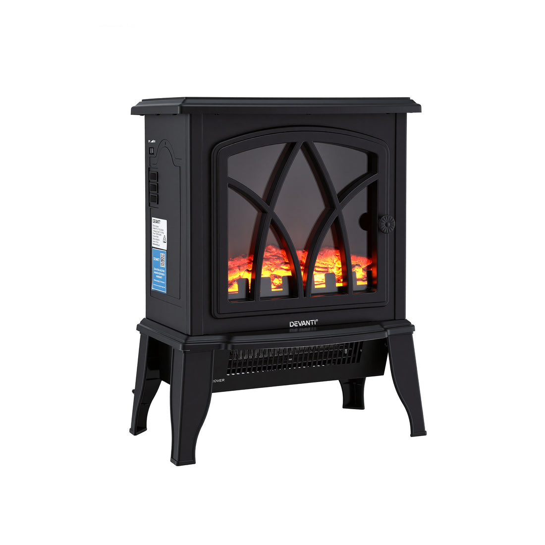 Devanti 2000W Electric Fireplace Heater Stove Freestanding 3D Flame Effect Indoor Space Heaters