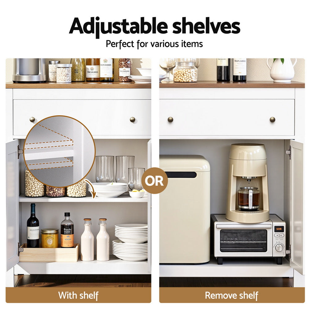 Artiss Buffet Sideboard Storage Cabinet Kitchen Cupboard 2 Drawers 140CM White