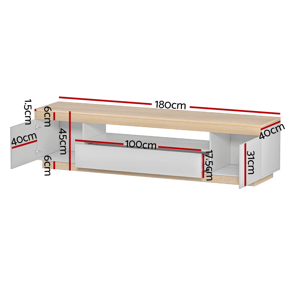 Artiss 180CM TV Cabinet Entertainment Unit Stand - Modern White & Wood Design