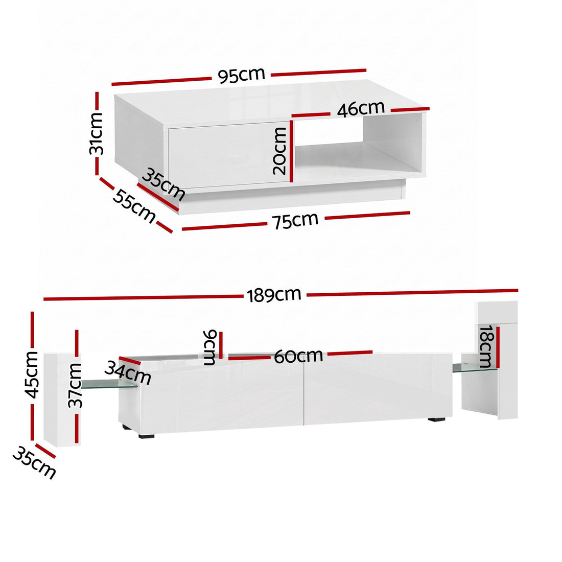 Artiss LED TV Unit & Coffee Table Set Storage Cabinet White