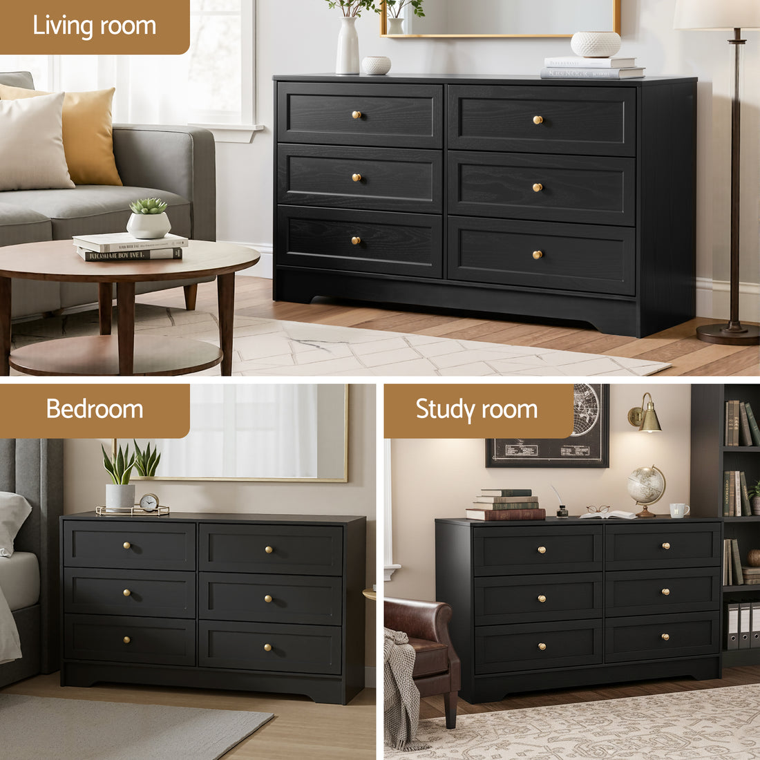 Artiss 6 Chest of Drawers Tallboy Cabinet - LEIF Black