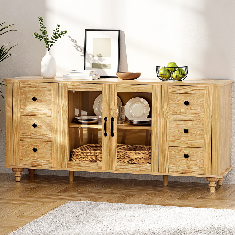Artiss Buffet Sideboard Storage Cabinet Kitchen Cupboard Faux Drawer 150CM Pine
