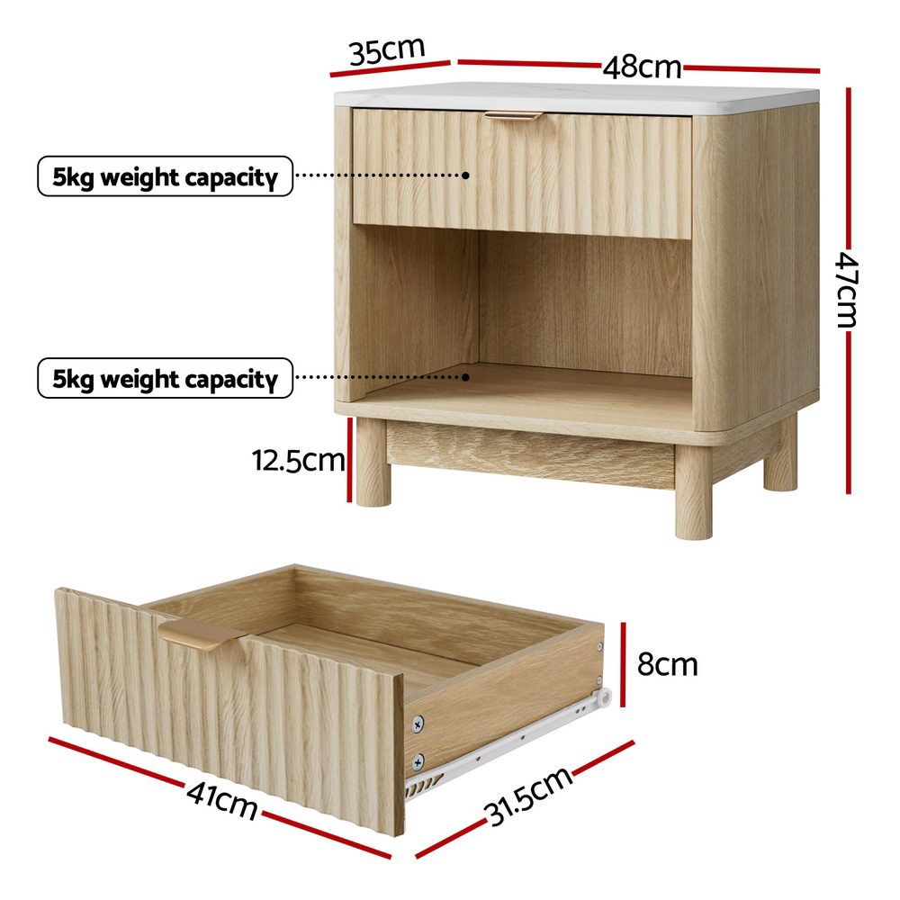 Artiss 2X Bedside Table Nightstand 1 Drawer Shelves Pine