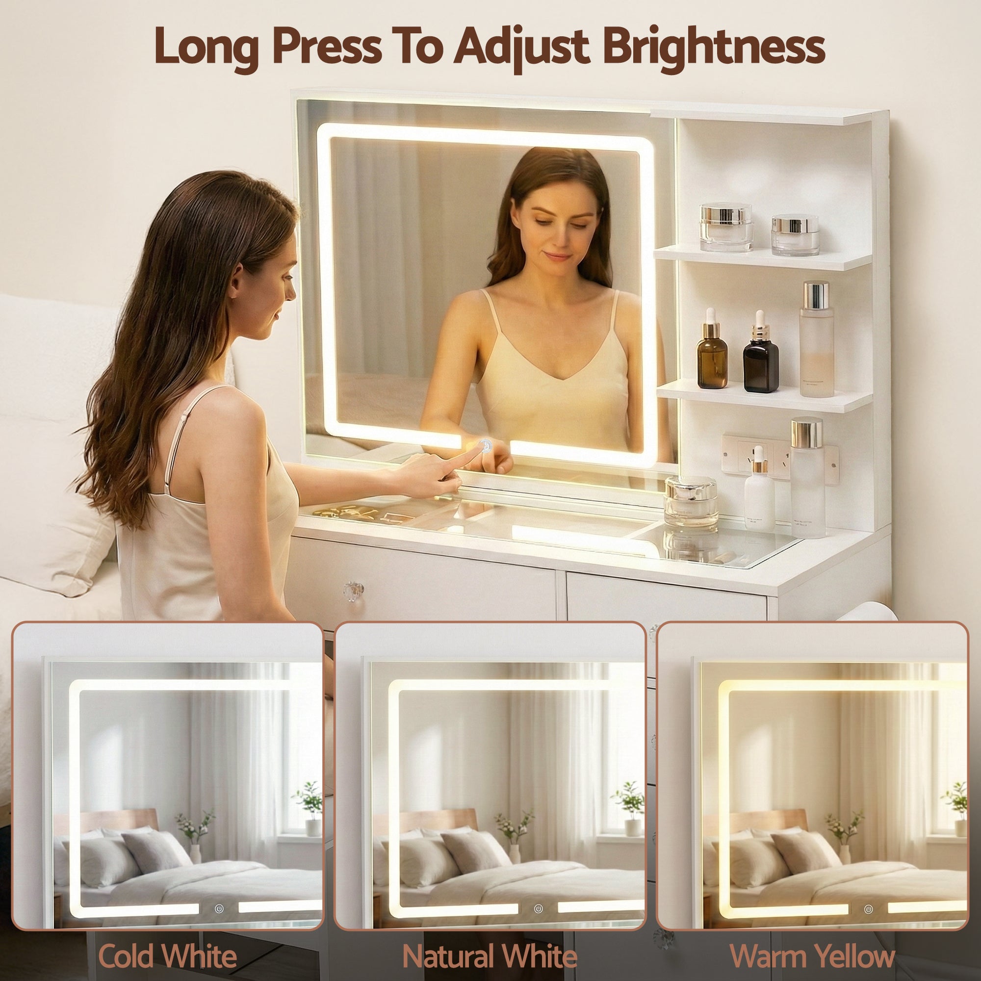 Artiss Dressing Table LED Vanity Desk Set Stool White