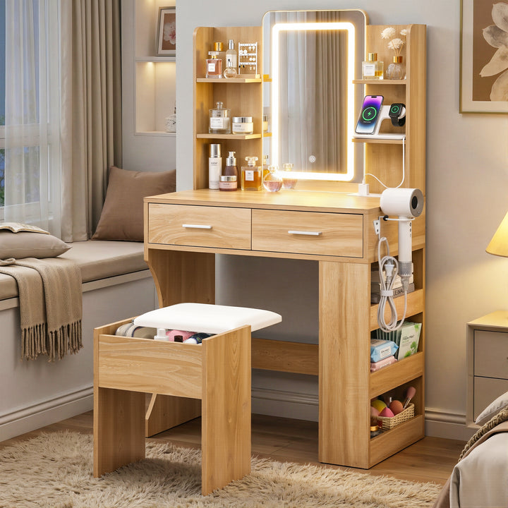 Artiss Dressing Table LED Vanity Desk Set Stool Wood