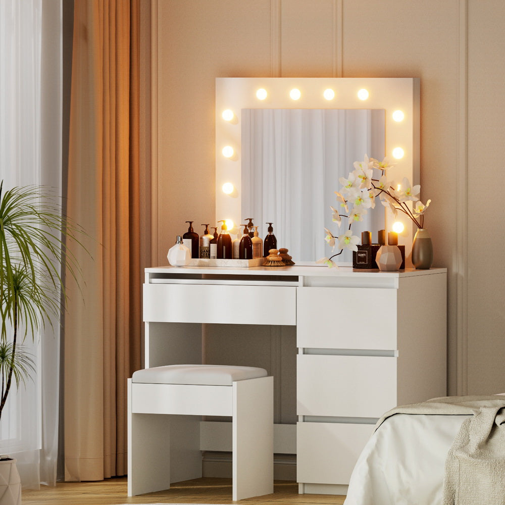 Artiss Dressing Table Set Stool 12 Led Bulbs White