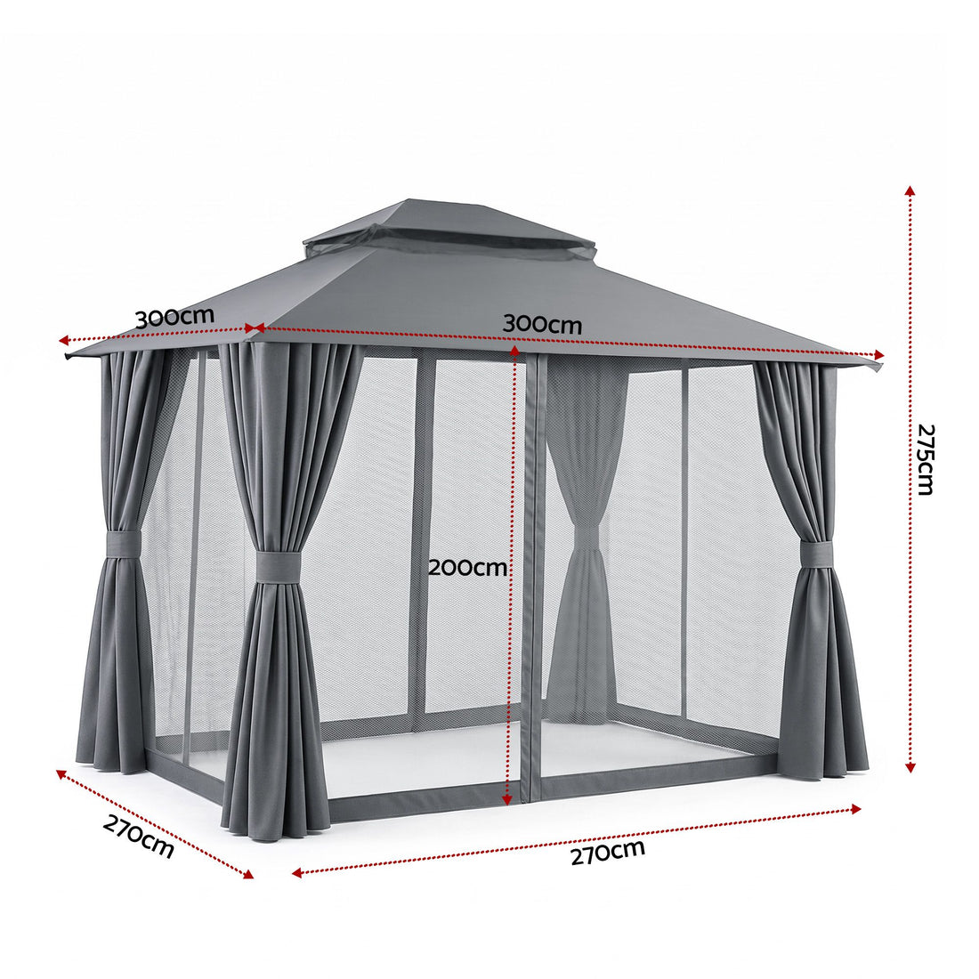 Instahut Gazebo 3x3m Canopy Outdoor Steel Frame Patio Tent Curtains Marquee Grey