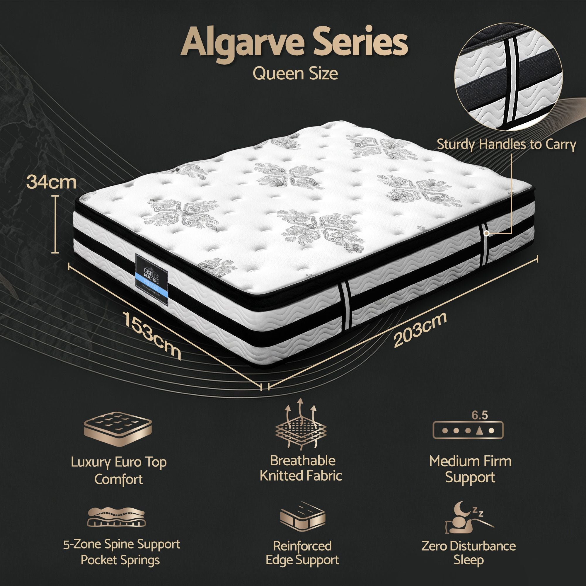 Giselle Bedding 34cm Mattress Euro Top Pocket Spring Queen