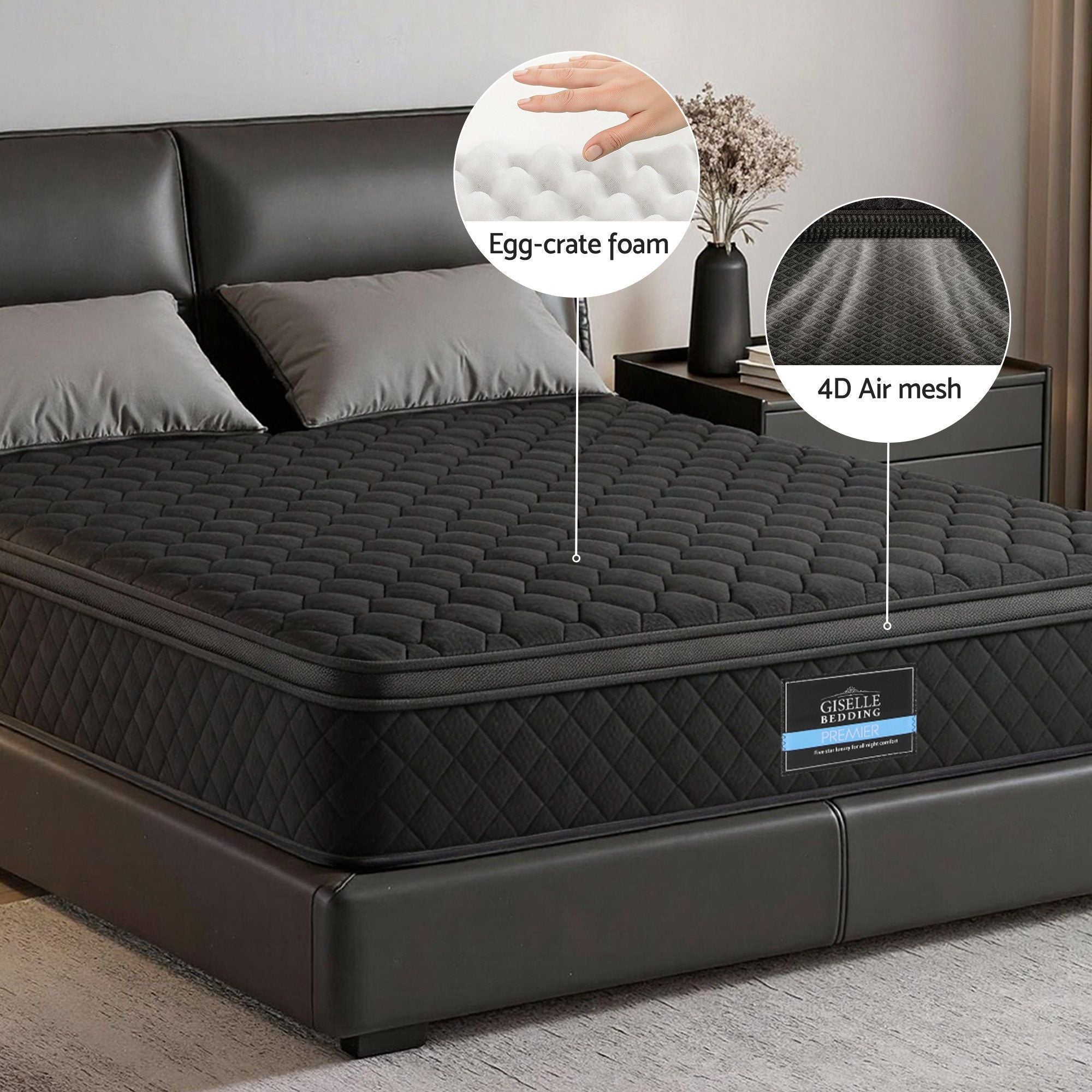 Giselle Bedding Mattress 34cm 5-Zone Pocket Spring Egg-crate Memory Foam Queen