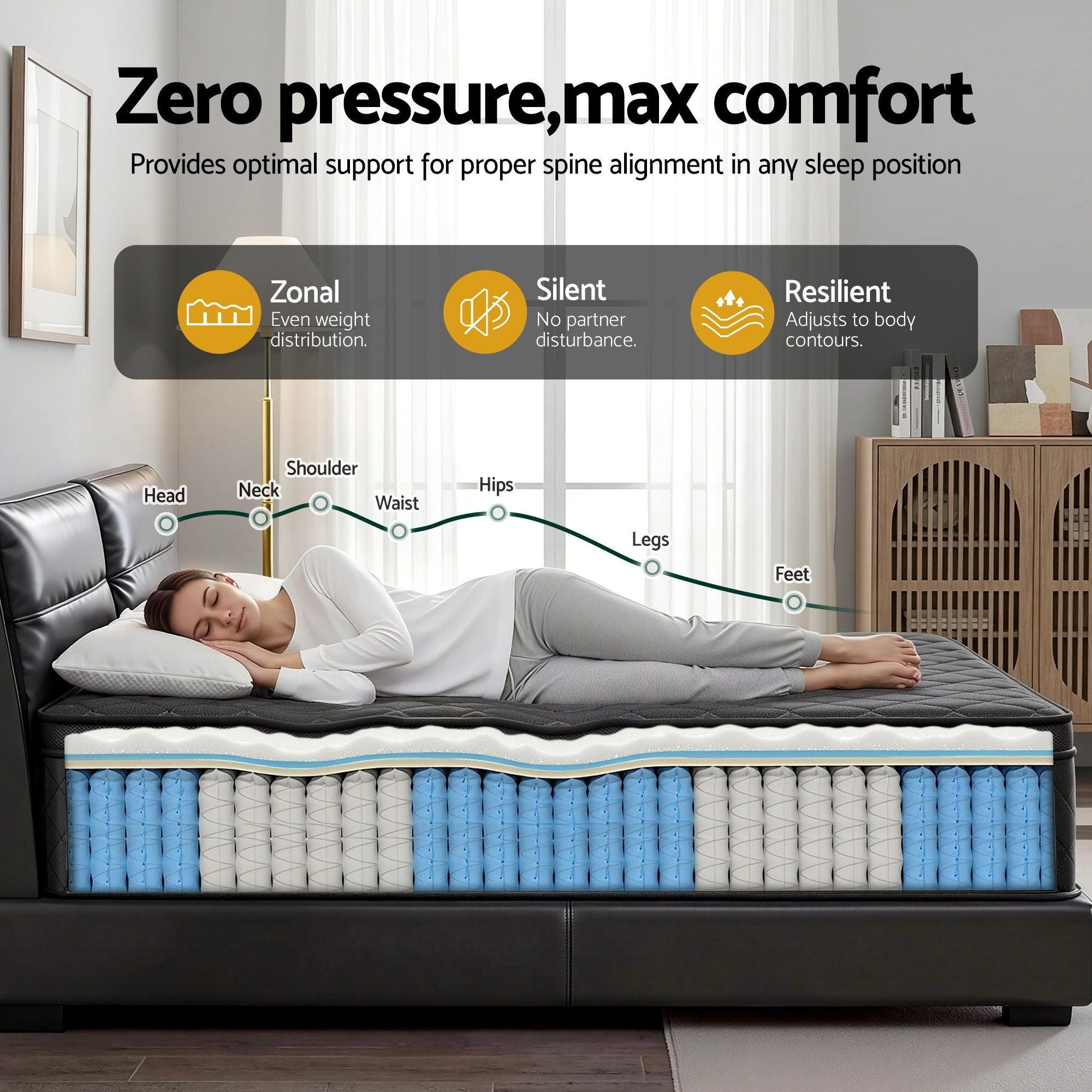 Giselle Bedding Mattress 34cm 5-Zone Pocket Spring Egg-crate Memory Foam Queen