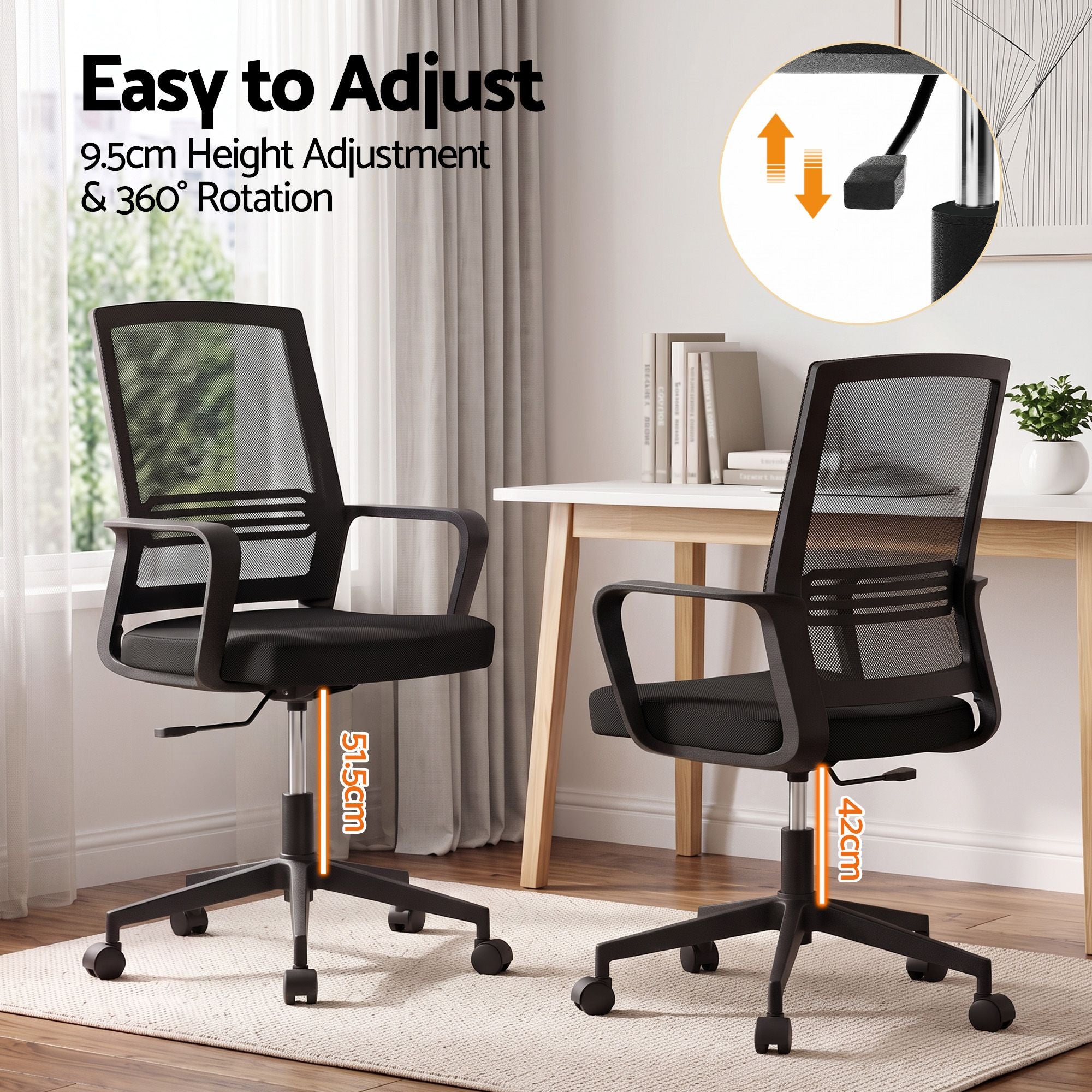 Artiss Mesh Office Chair Computer Gaming Desk Chairs Work Study Mid Back Black