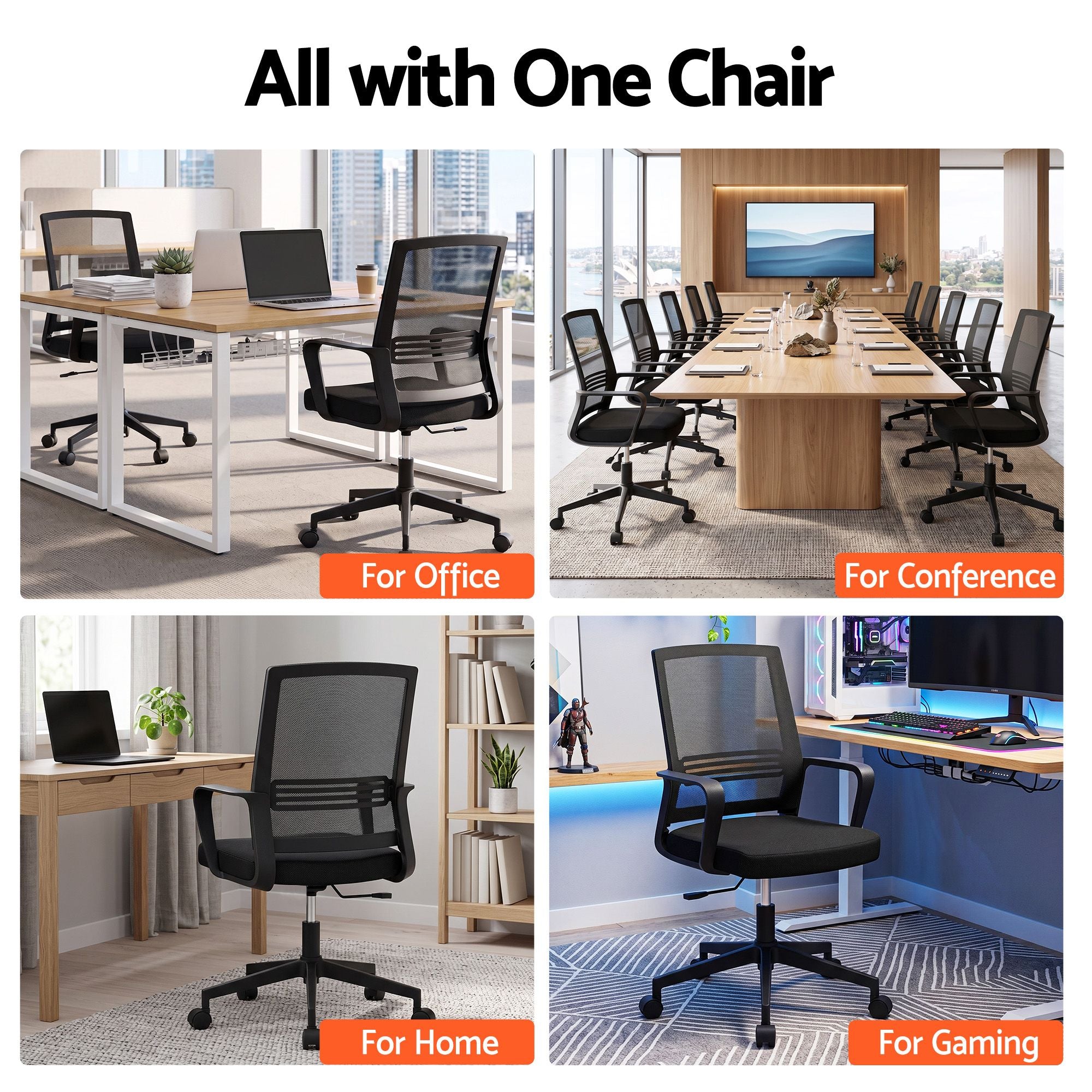 Artiss Mesh Office Chair Computer Gaming Desk Chairs Work Study Mid Back Black