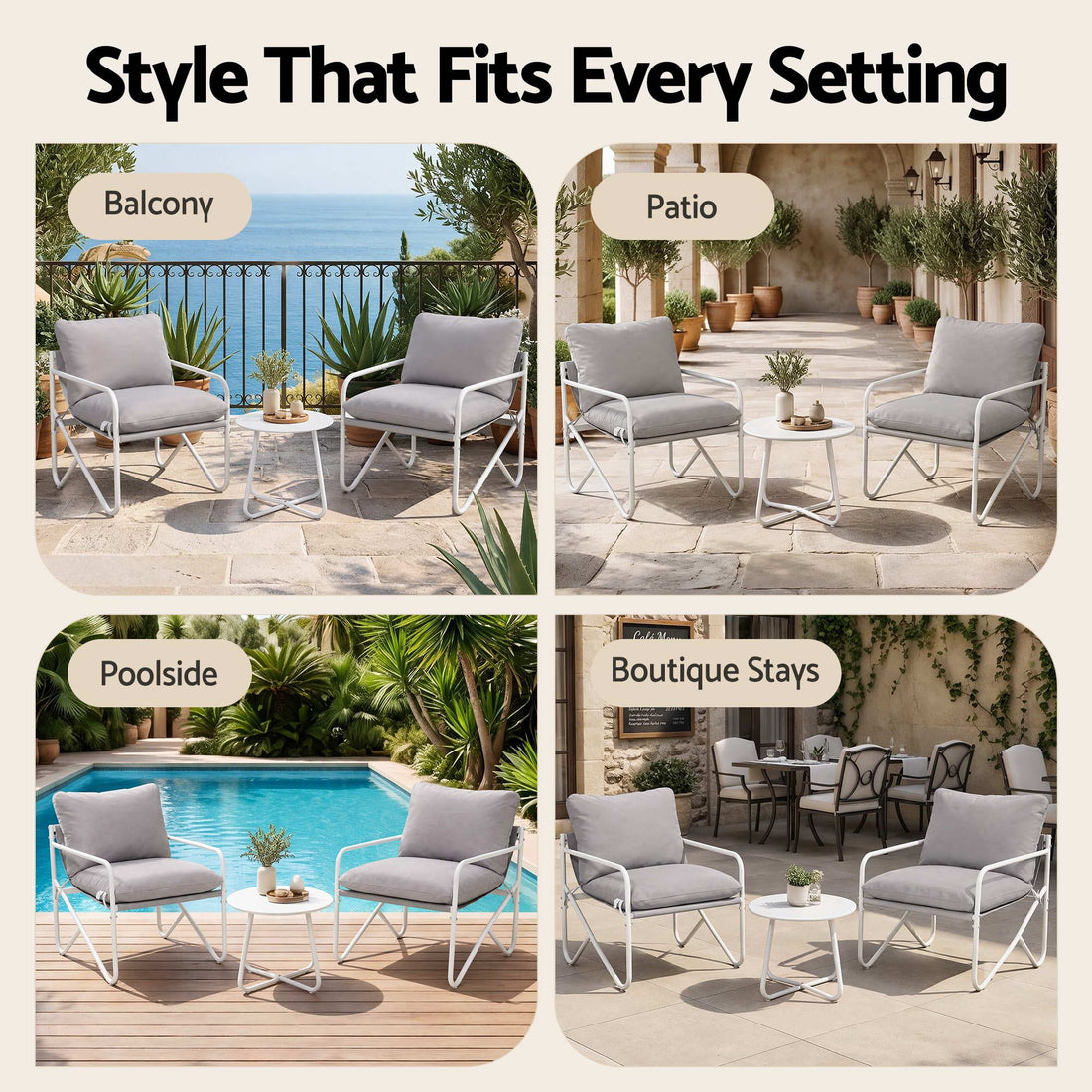 Gardeon Outdoor Bistro Set 3 Piece Patio Furniture Conversation Table and Chairs Grey