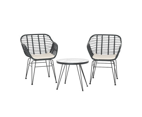 Gardeon 3PC Outdoor Furniture Bistro Set Lounge Setting Table Chairs Cushion Patio Grey