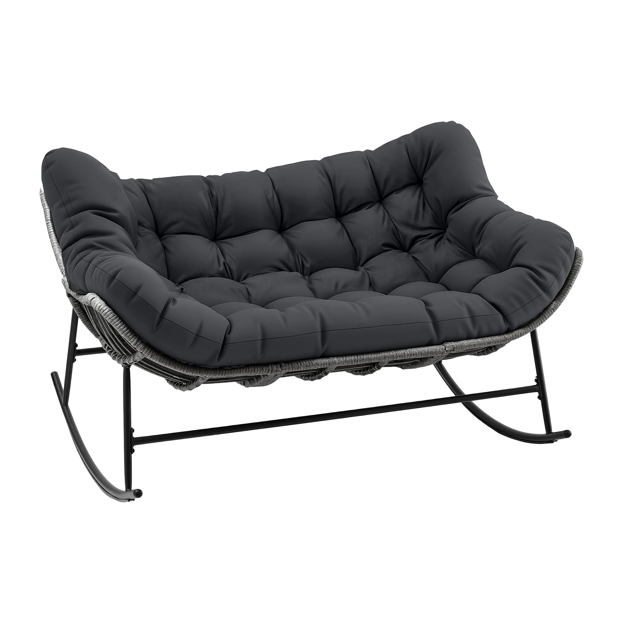Gardeon Outdoor Rocking Chair Loveseat Wicker 2 Seater Cushion Patio Furniture Grey