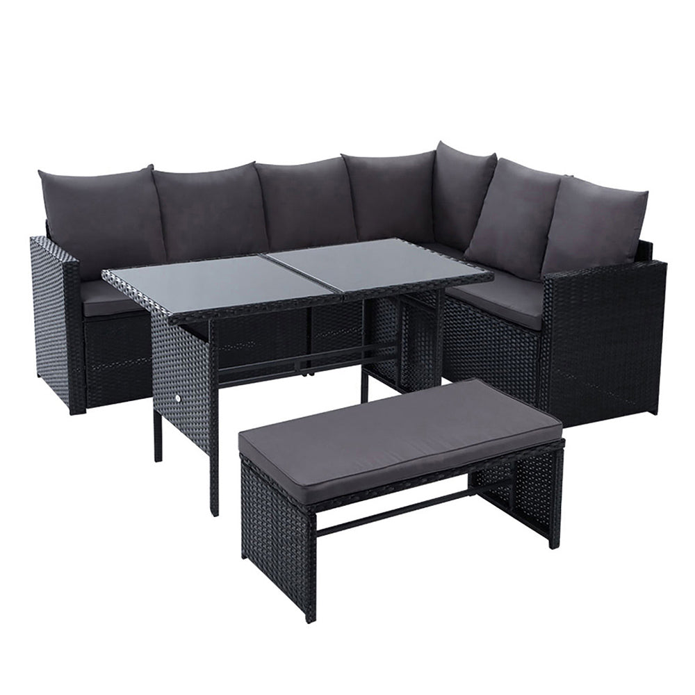 Gardeon 9-Seater Outdoor Sofa Dining Set- Black