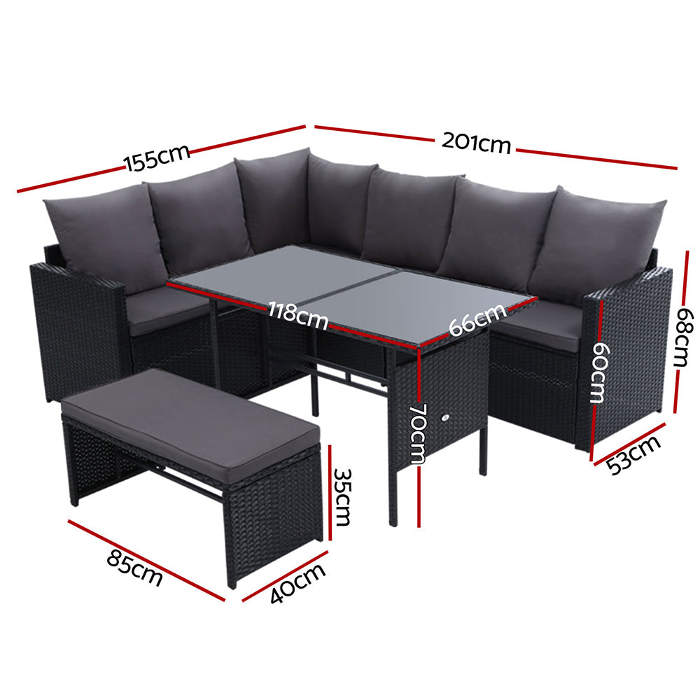 Gardeon 9-Seater Outdoor Sofa Dining Set- Black