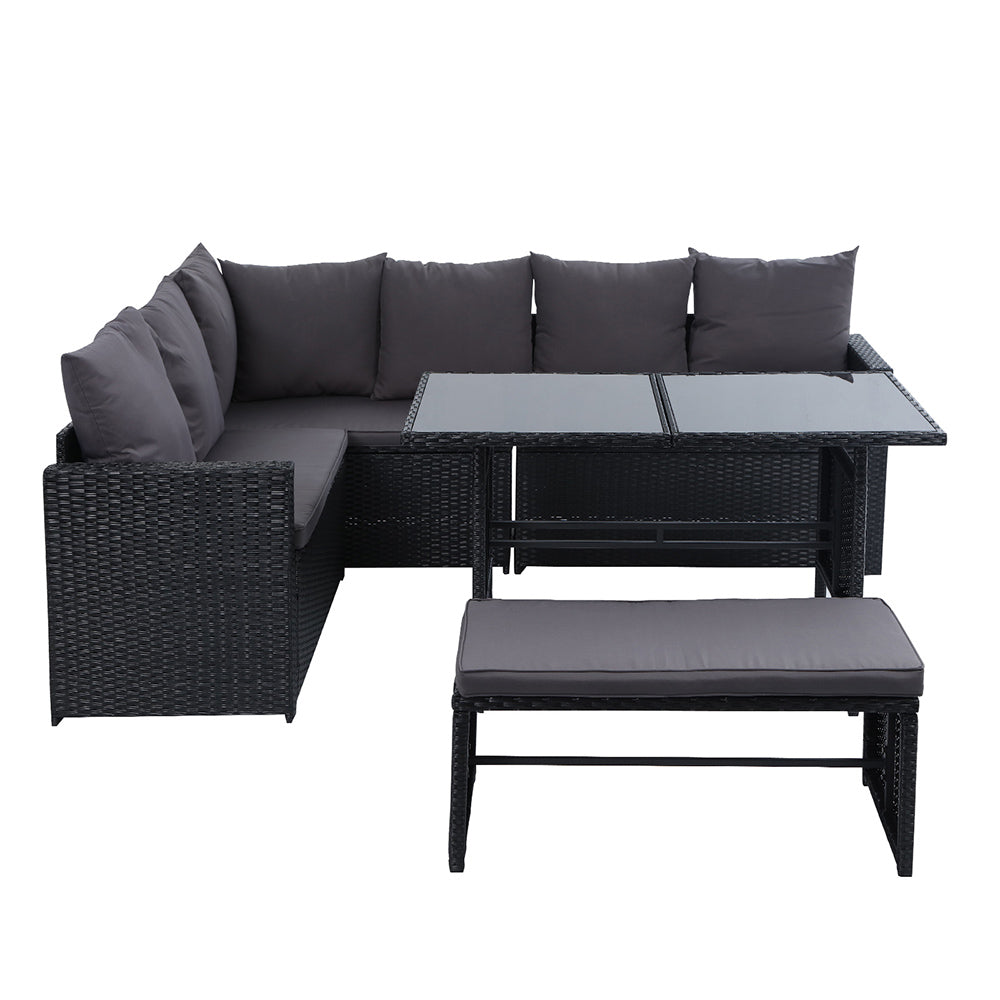 Gardeon 9-Seater Outdoor Sofa Dining Set- Black