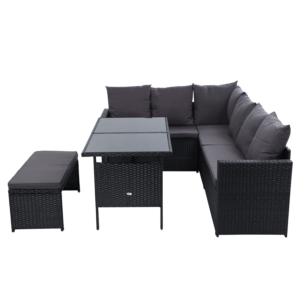 Gardeon 9-Seater Outdoor Sofa Dining Set- Black