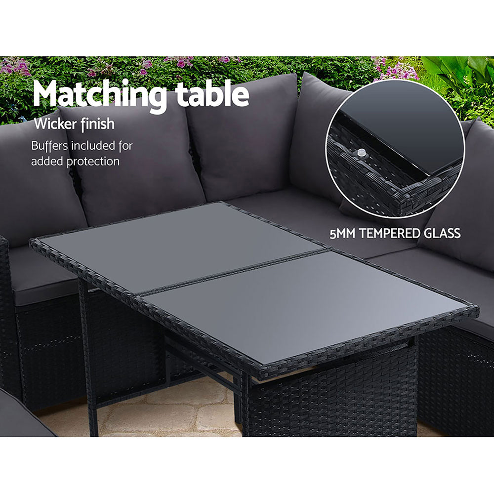 Gardeon 9-Seater Outdoor Sofa Dining Set- Black