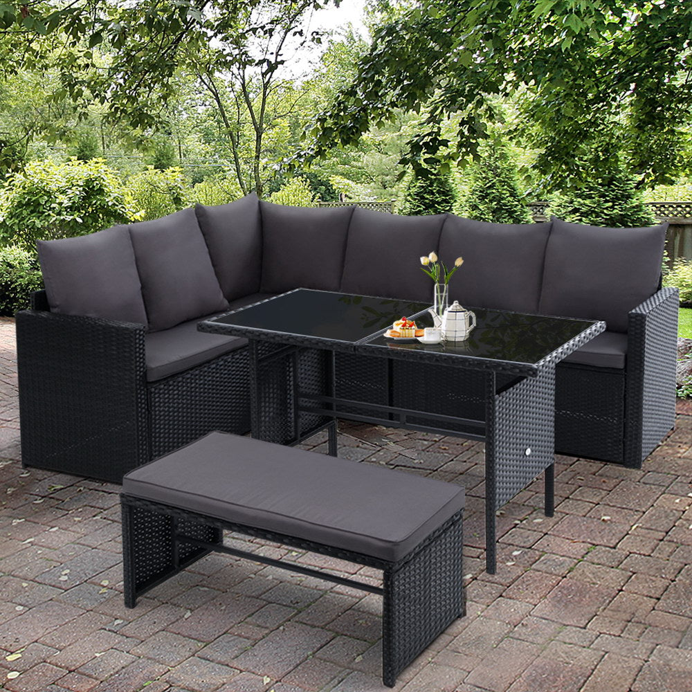 Gardeon 9-Seater Outdoor Sofa Dining Set- Black