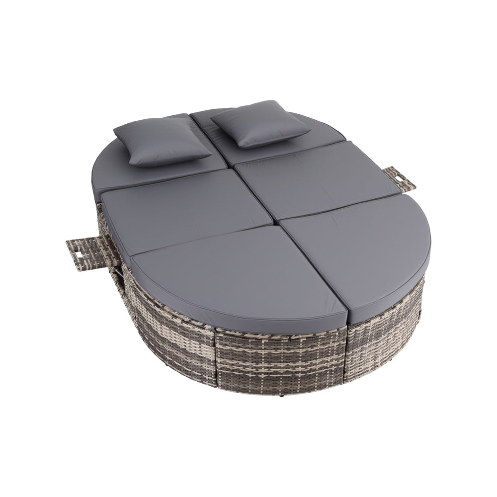 Gardeon Outdoor Day Bed Sun Lounge Setting Wicker Lounger Patio Furniture w/ Retractable Side Tray