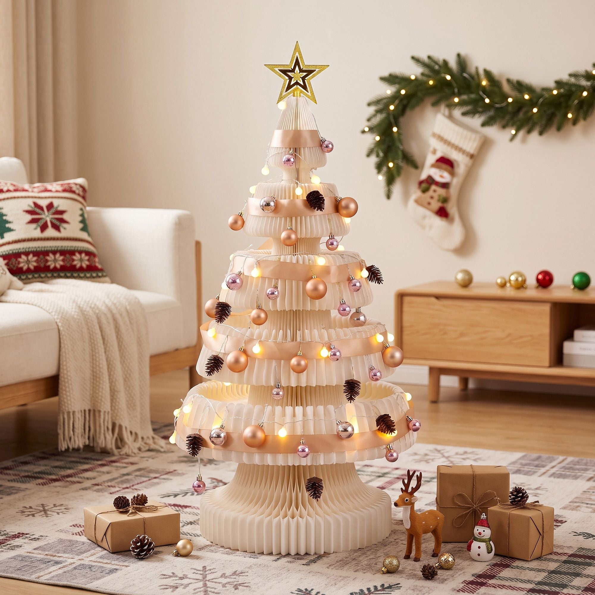 Jingle Jollys Prelit Christmas Tree Decorations 114CM Foldable Quick Setup White