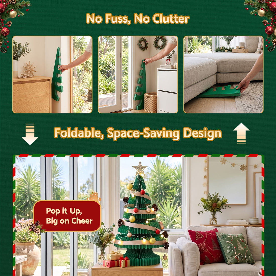 Jingle Jollys 3D Honeycomb Paper Christmas Tree Kit For Home Office Cafe Outdoor