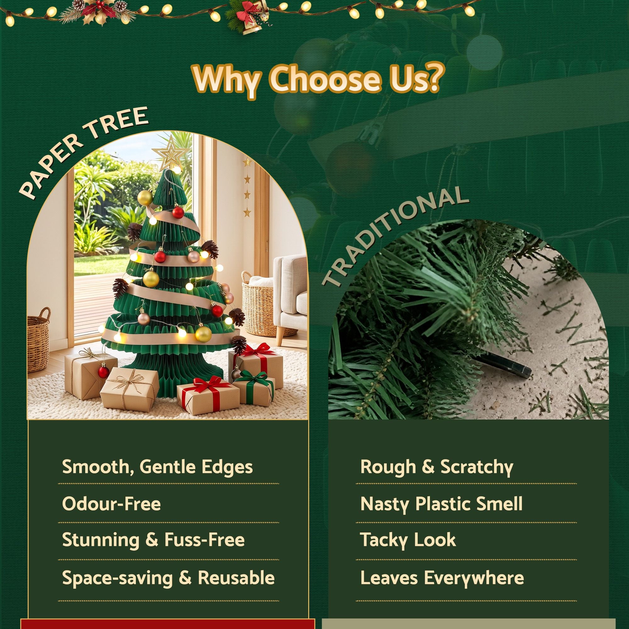 Jingle Jollys 3D Honeycomb Paper Christmas Tree Kit For Home Office Cafe Outdoor