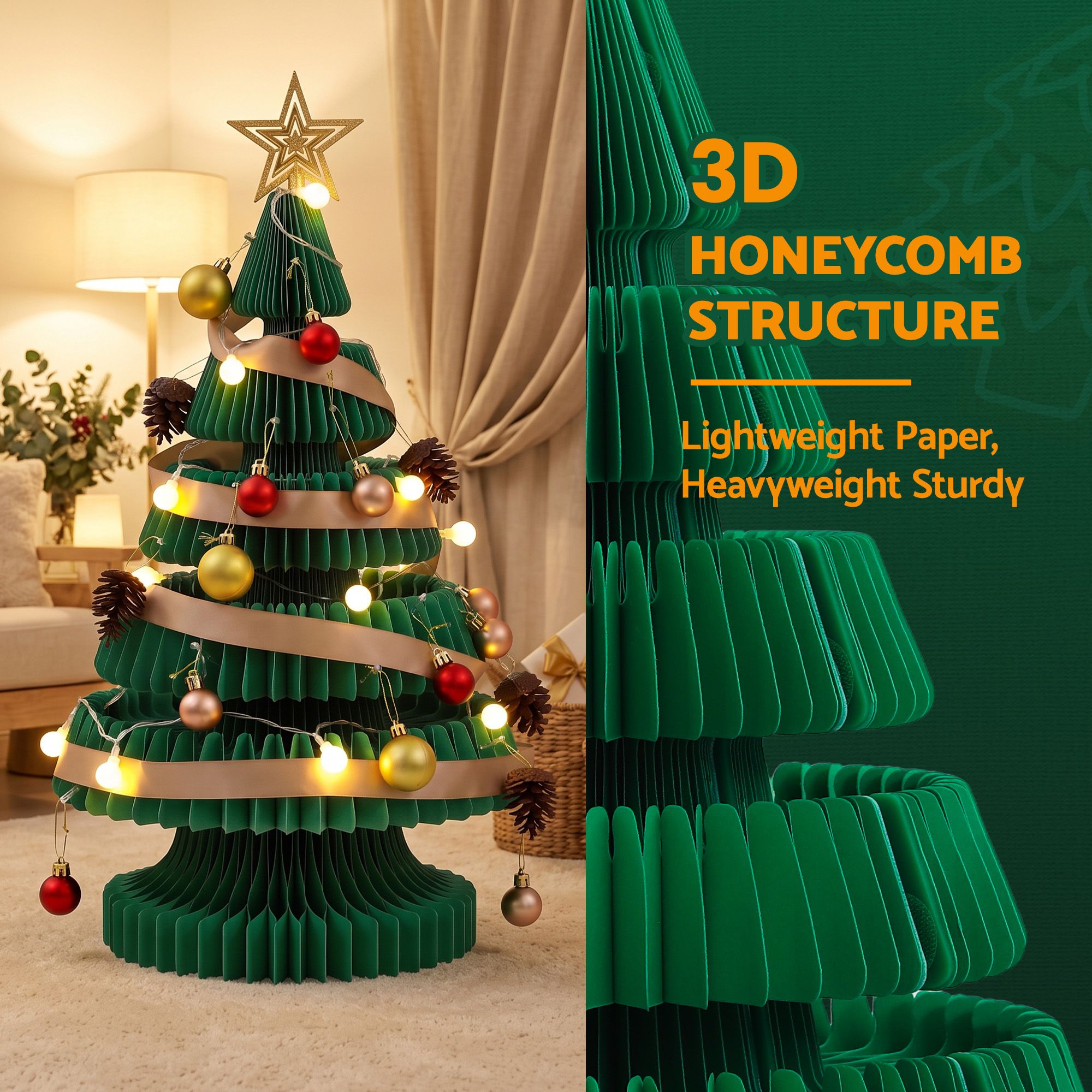 Jingle Jollys 3D Honeycomb Paper Christmas Tree Kit For Home Office Cafe Outdoor