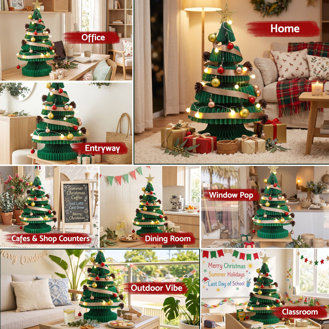 Jingle Jollys 3D Honeycomb Paper Christmas Tree Kit For Home Office Cafe Outdoor
