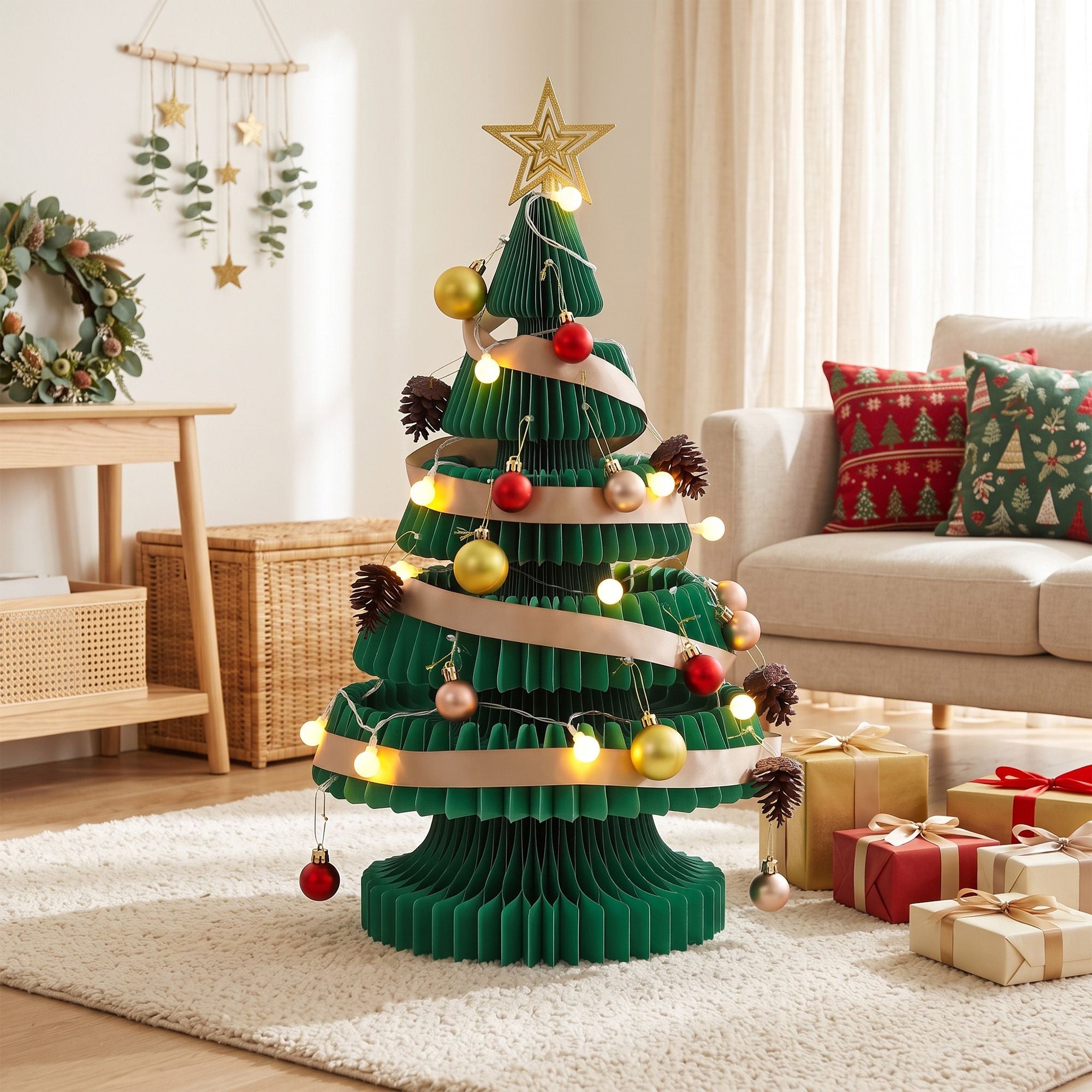 Jingle Jollys 3D Honeycomb Paper Christmas Tree Kit For Home Office Cafe Outdoor